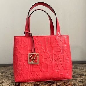 Pink Armani Exchange hand bag/purse, all over embossed logo, contemporary